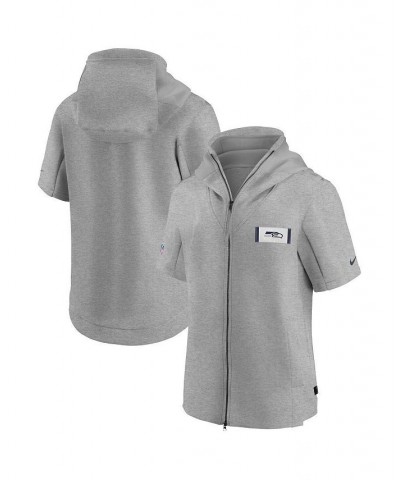 Men's Heathered Gray Seattle Seahawks Sideline Showout Short Sleeve Full-Zip Hoodie Jacket $64.00 Jackets