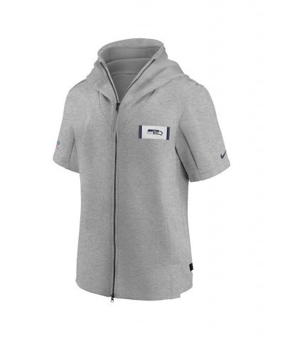 Men's Heathered Gray Seattle Seahawks Sideline Showout Short Sleeve Full-Zip Hoodie Jacket $64.00 Jackets
