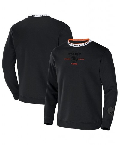 Men's NFL X Staple Black Cleveland Browns Embroidered Fundementals Globe Pullover Crew Sweatshirt $26.66 Sweatshirt