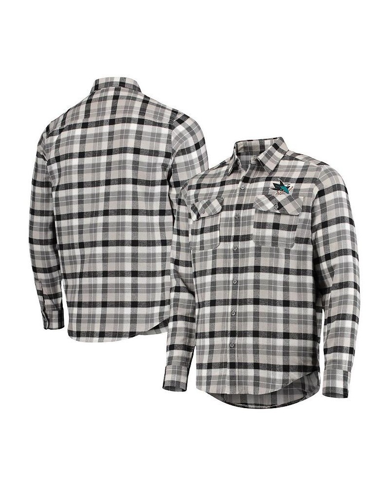 Men's Black, Gray San Jose Sharks Ease Plaid Button-Up Long Sleeve Shirt $37.79 Shirts