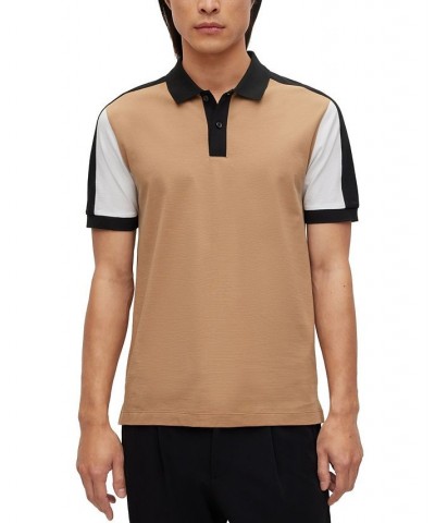 BOSS Men's Colour-Blocked Slim-Fit Polo Shirt in Mercerised Cotton Tan/Beige $53.72 Polo Shirts