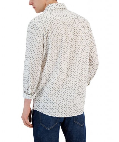 Men's Slim-Fit Stretch Small Field Print Long-Sleeve Button-Up Shirt Yellow $33.04 Shirts