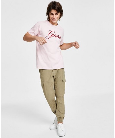 Men's 3D Embroidered Logo Graphic T-Shirt Pink $27.54 T-Shirts