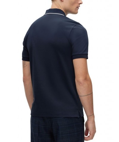 BOSS Men's Zip-Neck Slim-Fit Polo Shirt in Interlock Cotton Blue $52.44 Polo Shirts