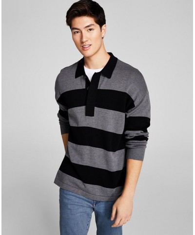 Men's Striped Rugby Long-Sleeve Sweater Gray $18.92 Sweaters