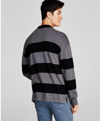 Men's Striped Rugby Long-Sleeve Sweater Gray $18.92 Sweaters