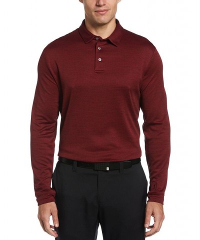 Men's Houndstooth Long Sleeve Golf Polo Shirt Red $19.95 Polo Shirts