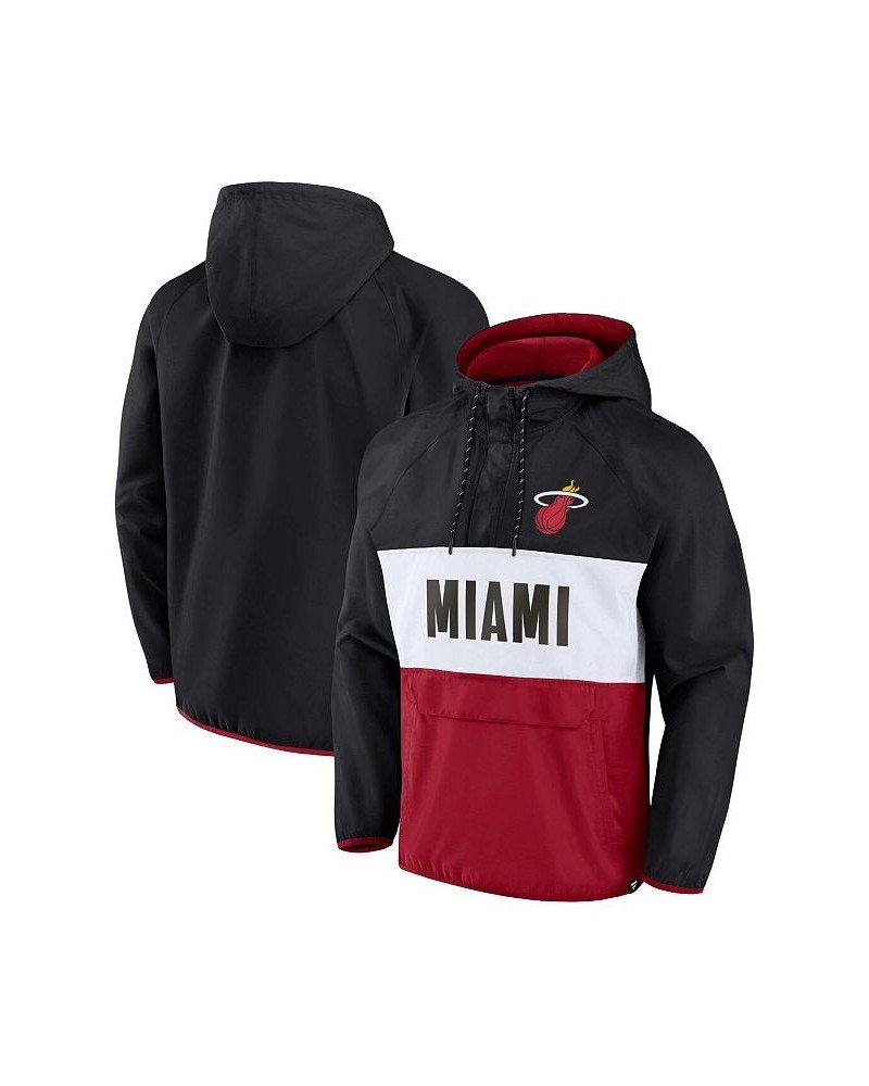 Men's Branded Black, Red Miami Heat Team Leader Iconic Colorblock Anorak Raglan Quarter-Zip Hoodie $37.22 Jackets