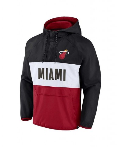 Men's Branded Black, Red Miami Heat Team Leader Iconic Colorblock Anorak Raglan Quarter-Zip Hoodie $37.22 Jackets