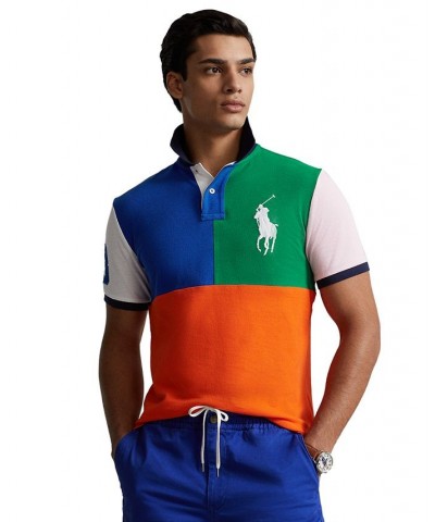 Men's Custom Slim Fit Big Pony Mesh Polo Shirt Orange $44.40 Polo Shirts