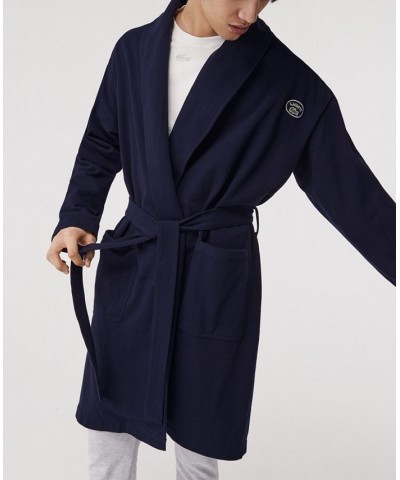Men's Sport-Inspired Textured Badges Cotton Pique Bathrobe Blue $52.92 Robes