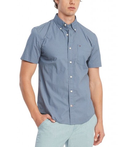 Men's Anders Geo Print Regular Fit Short Sleeve Woven Shirt Blue $28.60 Shirts