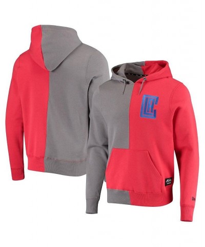 Men's Gray, Red LA Clippers Diagonal French Terry Color Block Pullover Hoodie $41.40 Sweatshirt