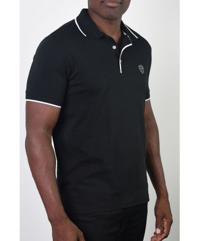 Men's Basic Short Sleeve Logo Botton Polo Black $20.58 Polo Shirts