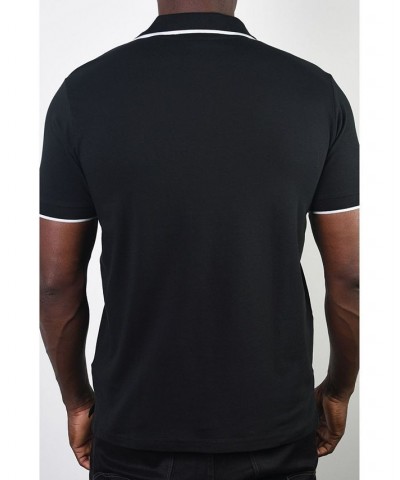 Men's Basic Short Sleeve Logo Botton Polo Black $20.58 Polo Shirts