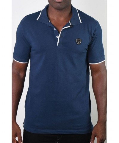 Men's Basic Short Sleeve Logo Botton Polo Navy $20.58 Polo Shirts