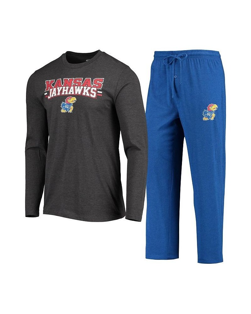 Men's Royal, Heathered Charcoal Kansas Jayhawks Meter Long Sleeve T-shirt and Pants Sleep Set $32.00 Pajama