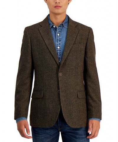 Men's Modern-Fit Solid Herringbone Tweed Sport Coat Brown $56.32 Blazers
