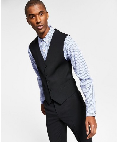 Men's Modern-Fit TH Flex Stretch Solid Suit Vest Black $31.19 Suits