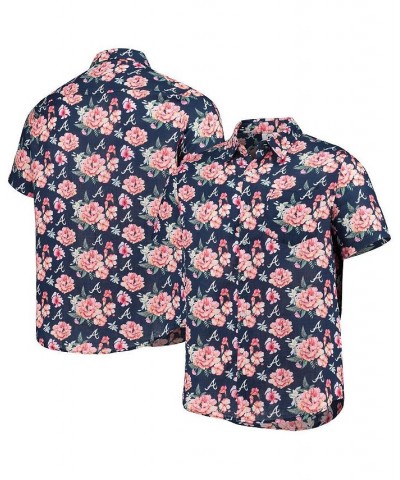 Men's Navy Atlanta Braves Floral Linen Button-Up Shirt $43.20 Shirts