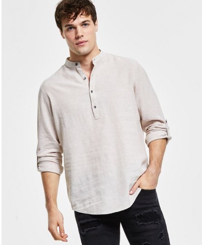 Men's Regular-Fit Linen Popover Shirt Tan/Beige $20.40 Shirts