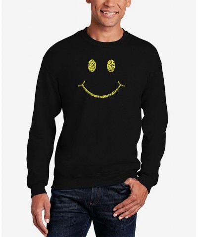 Men's Be Happy Smiley Face Word Art Crew Neck Sweatshirt Black $20.00 Sweatshirt