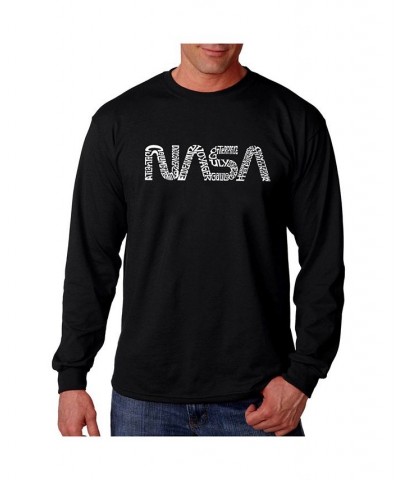 Men's Word Art Long Sleeve T-Shirt - Worm Nasa Black $21.99 T-Shirts