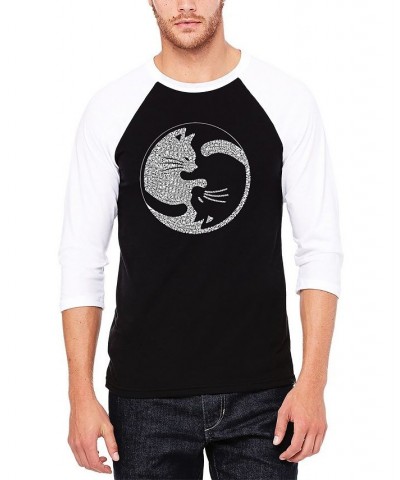 Men's Raglan Sleeves Yin Yang Cat Baseball Word Art T-shirt Black, White $24.29 Shirts