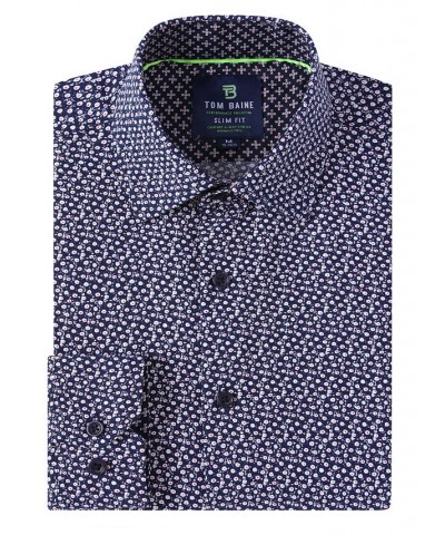 Men's Slim Fit Performance Long Sleeve Geometric Dress Shirt Navy Dots $18.45 Dress Shirts