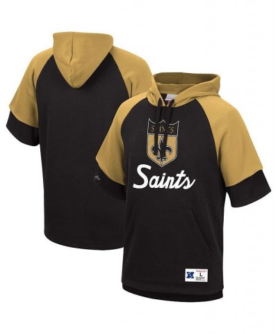 Men's Black New Orleans Saints Home Advantage Raglan Short Sleeve Pullover Hoodie $40.85 Sweatshirt