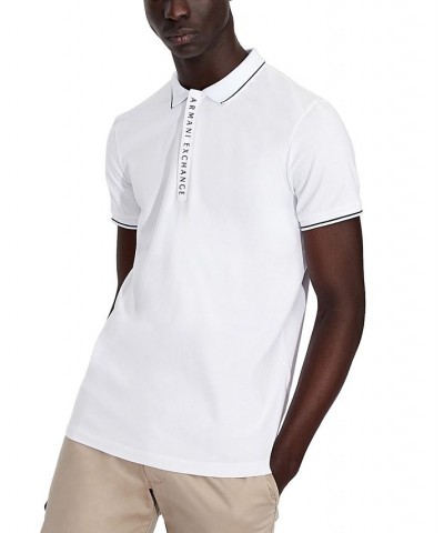 Men's Tipped Logo Placket Polo Shirt White $38.40 Polo Shirts