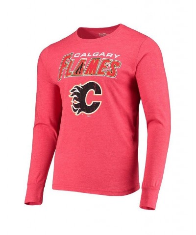 Men's Threads Heathered Red Calgary Flames Wordmark Logo Tri-Blend Long Sleeve T-shirt $15.58 T-Shirts