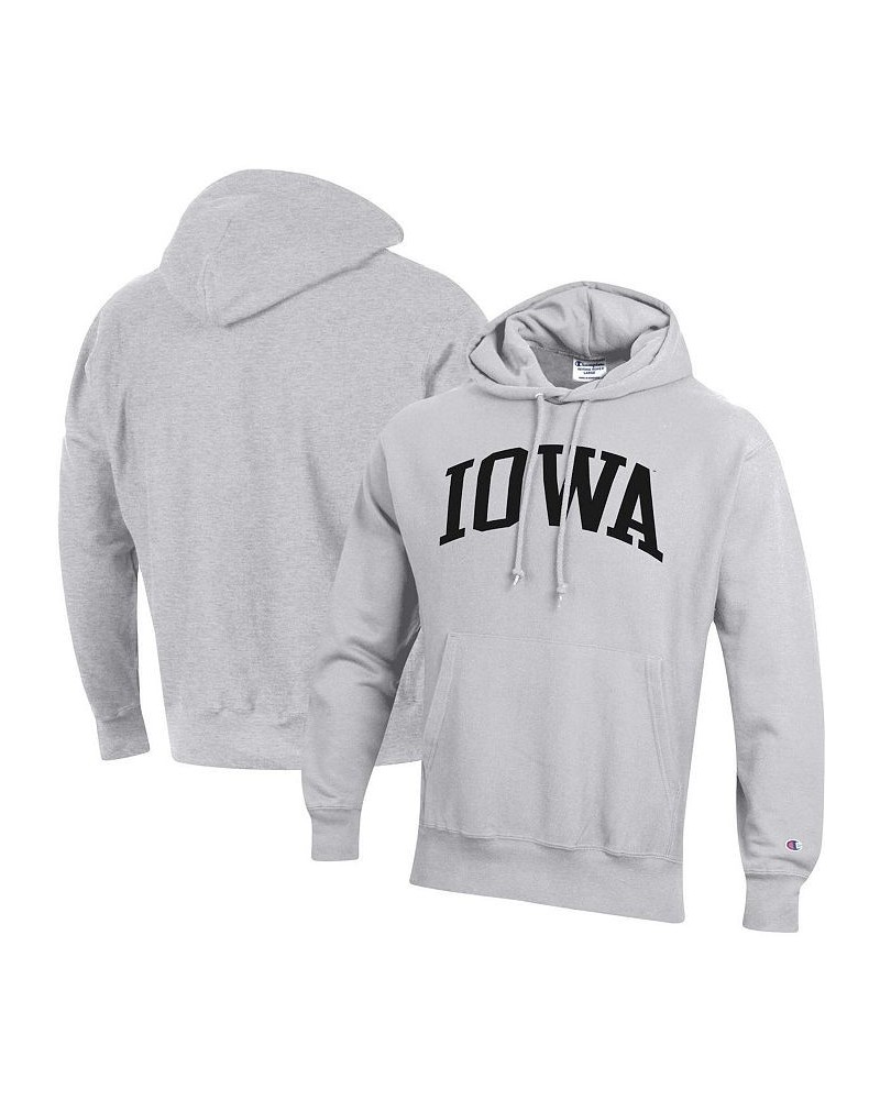 Men's Heathered Gray Iowa Hawkeyes Team Arch Reverse Weave Pullover Hoodie $49.39 Sweatshirt