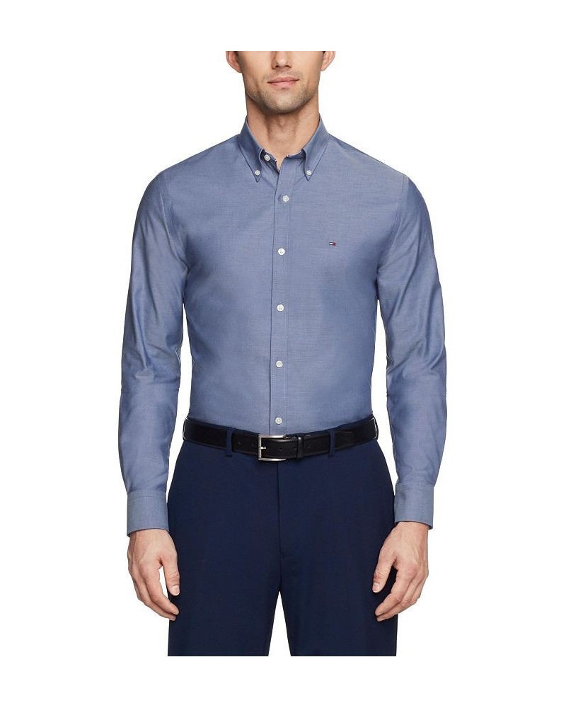 Men's TH Flex Slim Fit Wrinkle Free Stretch Pinpoint Oxford Dress Shirt PD02 $24.68 Dress Shirts