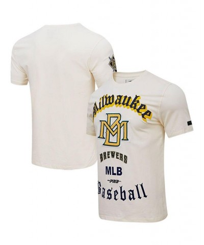 Men's Cream Milwaukee Brewers Cooperstown Collection Old English T-shirt $31.50 T-Shirts