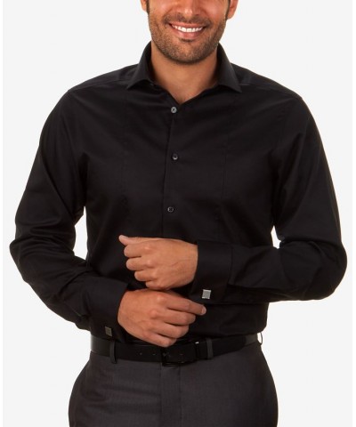 Men's Slim-Fit Non-Iron Performance Herringbone French Cuff Dress Shirt Black $25.87 Dress Shirts