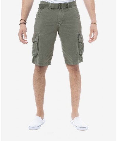 Men's Belted Double Pocket Cargo Shorts Leaf Green $22.32 Shorts