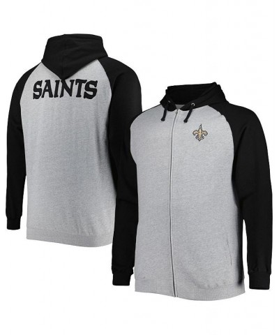 Men's Heather Gray New Orleans Saints Big and Tall Fleece Raglan Full-Zip Hoodie Jacket $36.00 Jackets