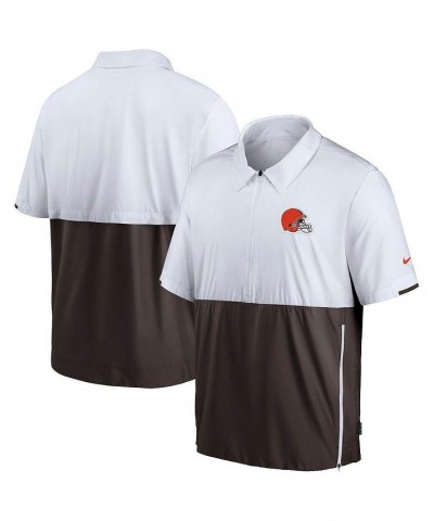 Men's White, Brown Cleveland Browns Sideline Coaches Half-Zip Short Sleeve Jacket $41.59 Jackets