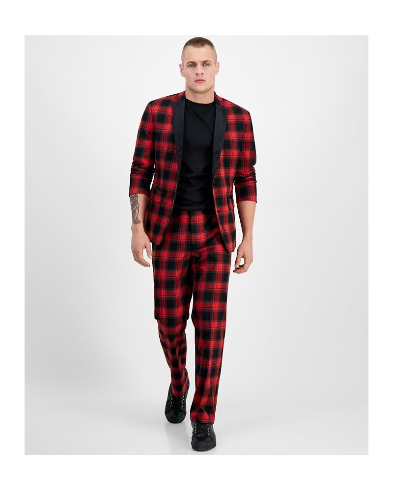 Men's Alain Slim-Fit Plaid Suit Jacket Red $32.87 Blazers