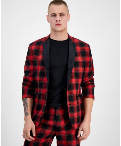 Men's Alain Slim-Fit Plaid Suit Jacket Red $32.87 Blazers