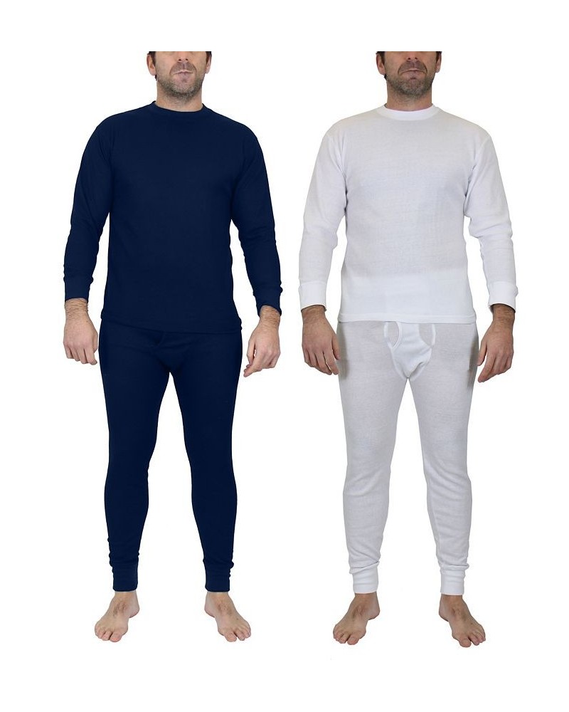 Men's Winter Thermal Top and Bottom, 4 Piece Set Navy and Natural $31.98 Undershirt