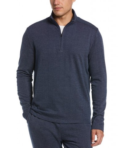 Men's Heathered Textured-Knit 1/4-Zip Fleece Pajama Sweater Blue $15.03 Pajama