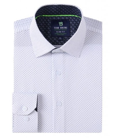 Men's Slim Fit Performance Long Sleeve Geometric Dress Shirt White $18.45 Dress Shirts