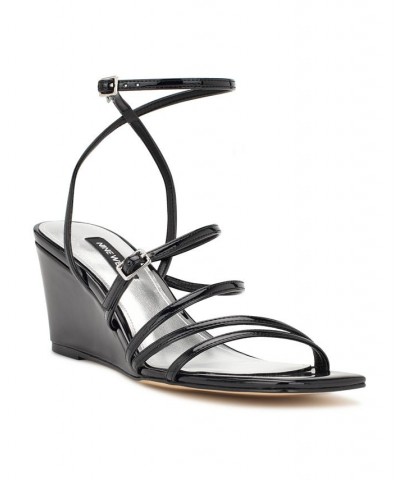 Women's Keamer Square Toe Strappy Wedge Dress Sandals Black $53.46 Shoes