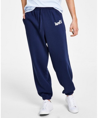 Men's Graphic Relaxed Fit Denim Elastic Waistband Sweatpants Blue $25.85 Pants