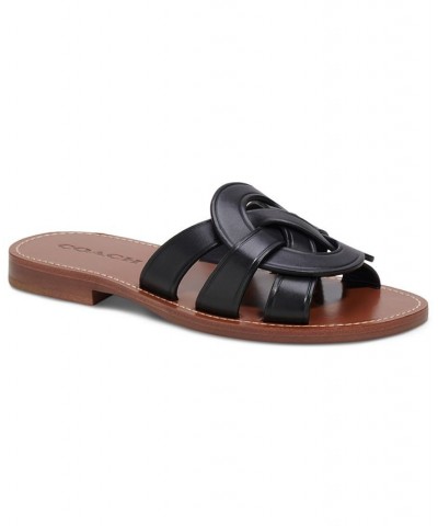 Issa "C" Emblem Slide Sandals Black $64.35 Shoes