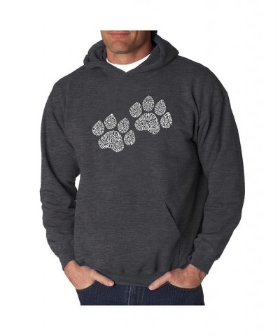 Men's Word Art Hoodie - Woof Paw Prints Gray $28.20 Sweatshirt