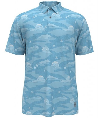 Men's Allover Scenic Print Short Sleeve Golf Polo Shirt Insignia Blue $14.88 Polo Shirts