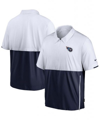 Men's White and Navy Tennessee Titans Sideline Coaches Half-Zip Short Sleeve Jacket $39.20 Jackets